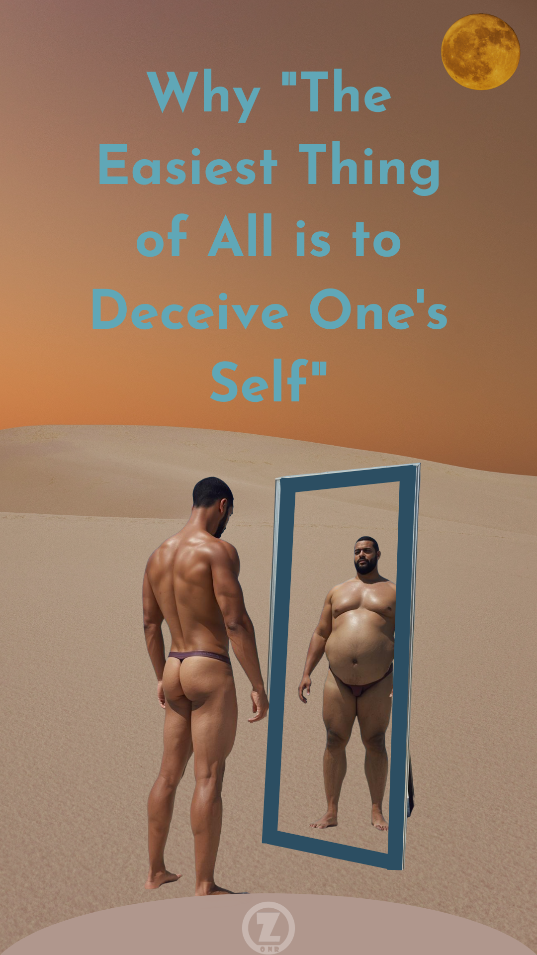 A fit man sees a much fatter and corpulent version of himself in the mirror w/ sfz title