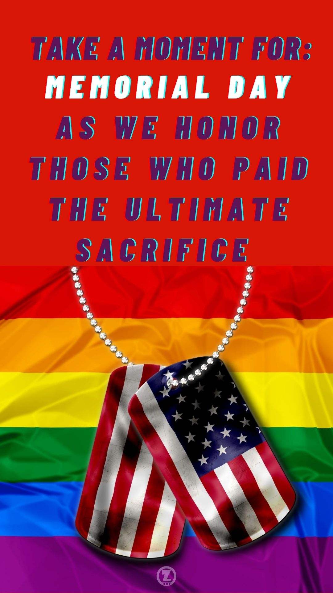 Rainbow flag background under US flag dog tags